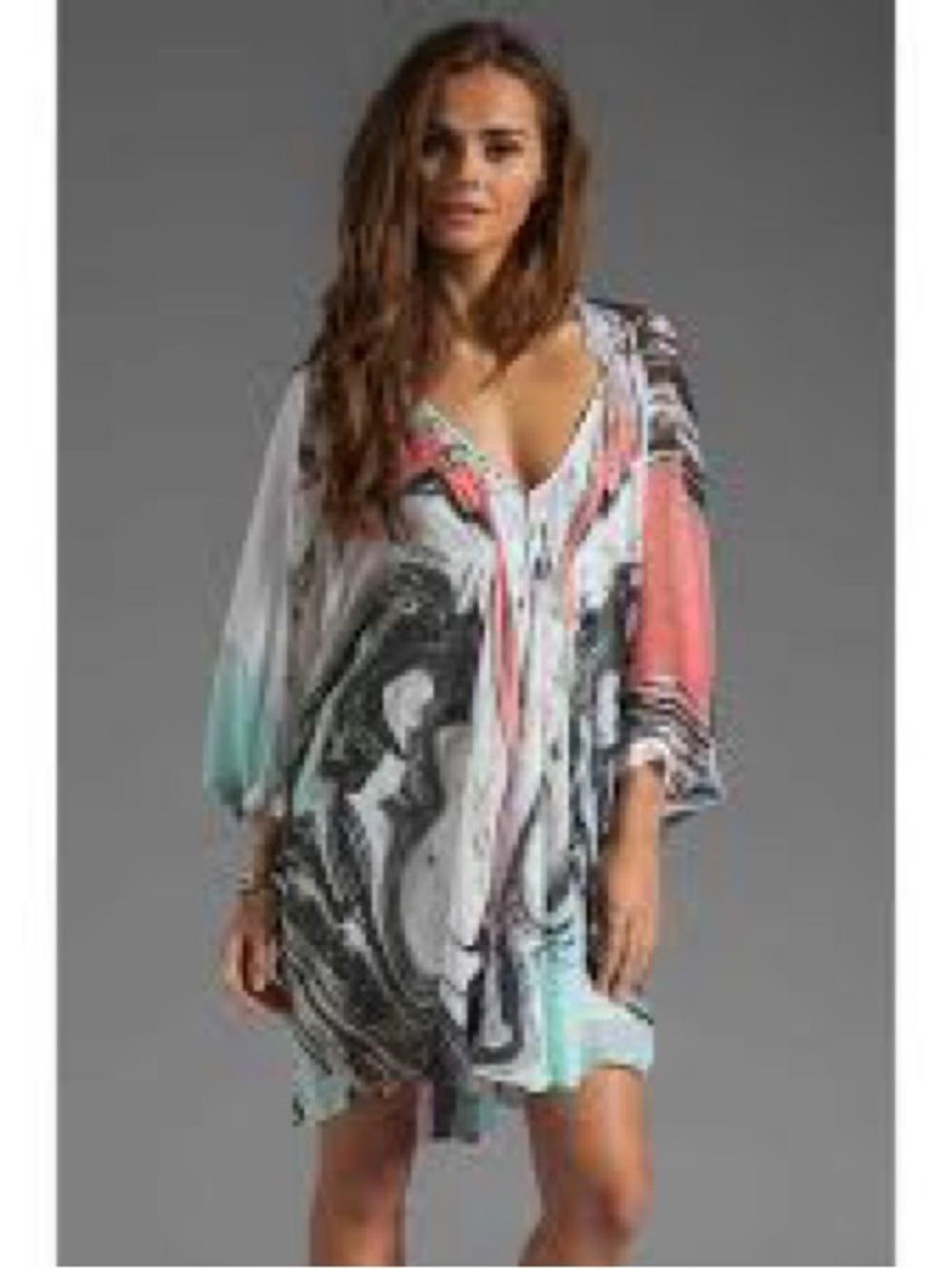Diane Von Furstenberg Sheer Swimsuit Cover-Up in Coral, Mint, Black & White